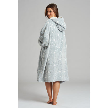 Loungeable Womens Sparkle Star Luxury Fleece Snuggle Hoodie - Grey