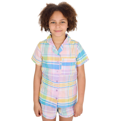 Forever Dreaming Girls Yarn Dyed Woven Check Short Pyjamas - Pink