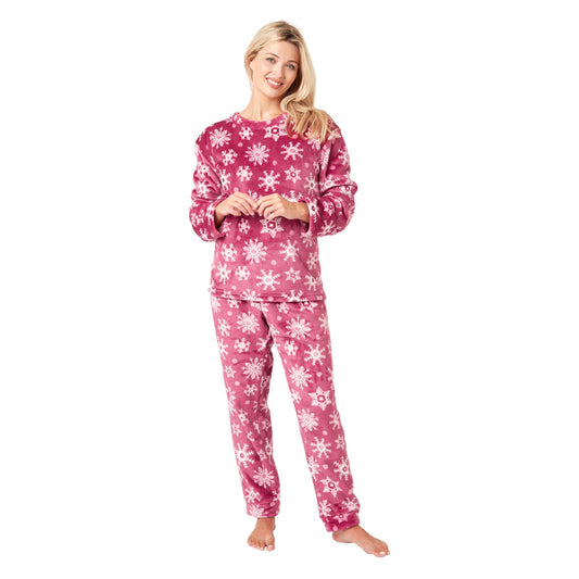 Indigo Sky Womens Flannel Fleece Snowflake Pyjamas - Rose Wine
