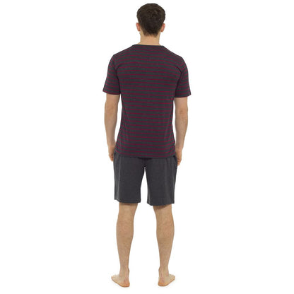 Tom Franks Mens Striped Short Sleeve/Shorts Pyjamas - Grey/Red