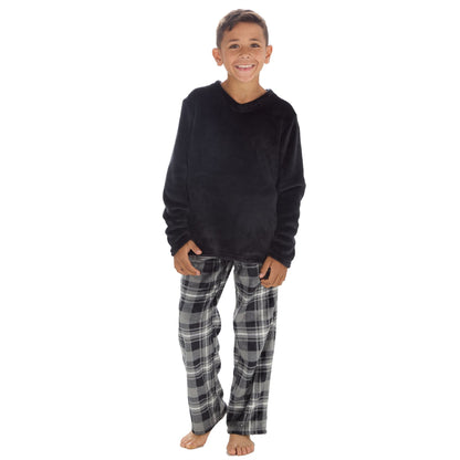 Cargo Bay Kids Fleece Pyjamas - Black/Charcoal Check