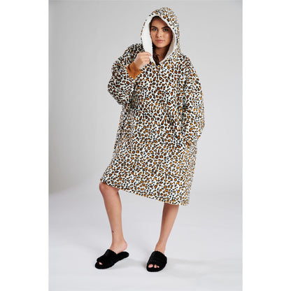 Loungeable Womens Sherpa Lined Fleece Poncho - Leopard