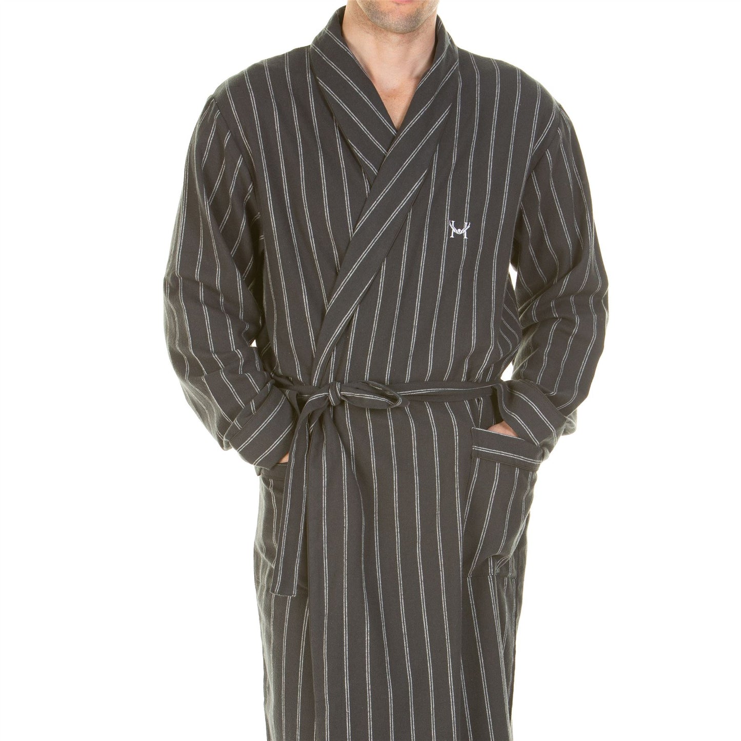 Haigman Mens Brushed Cotton Robe - Grey Stripe