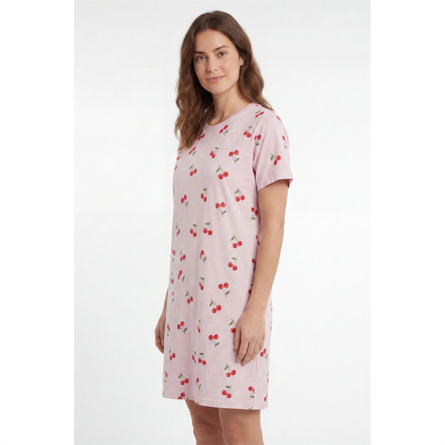Gaubert Womens Cherry Print Short Sleeve Nightdress - Pink Gaubert
