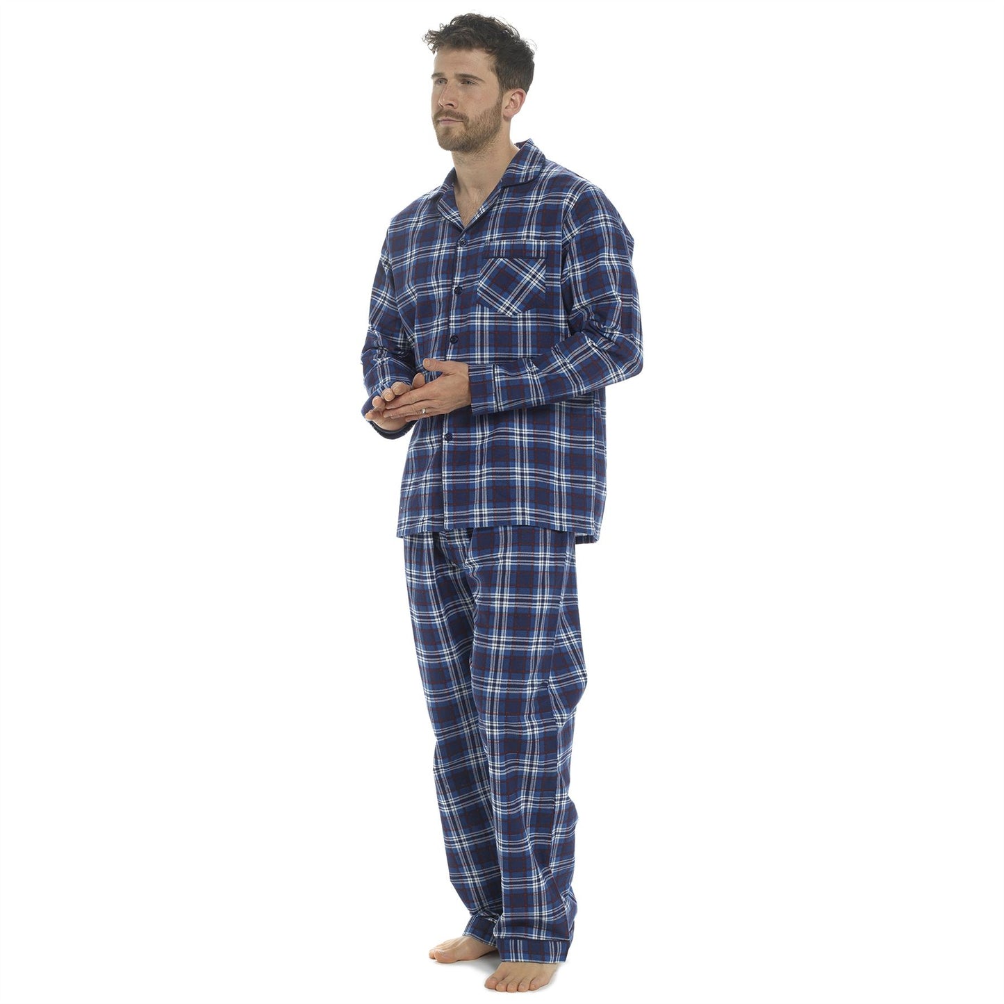 Tom Franks Mens Flannel Pyjamas Blue/Red Check