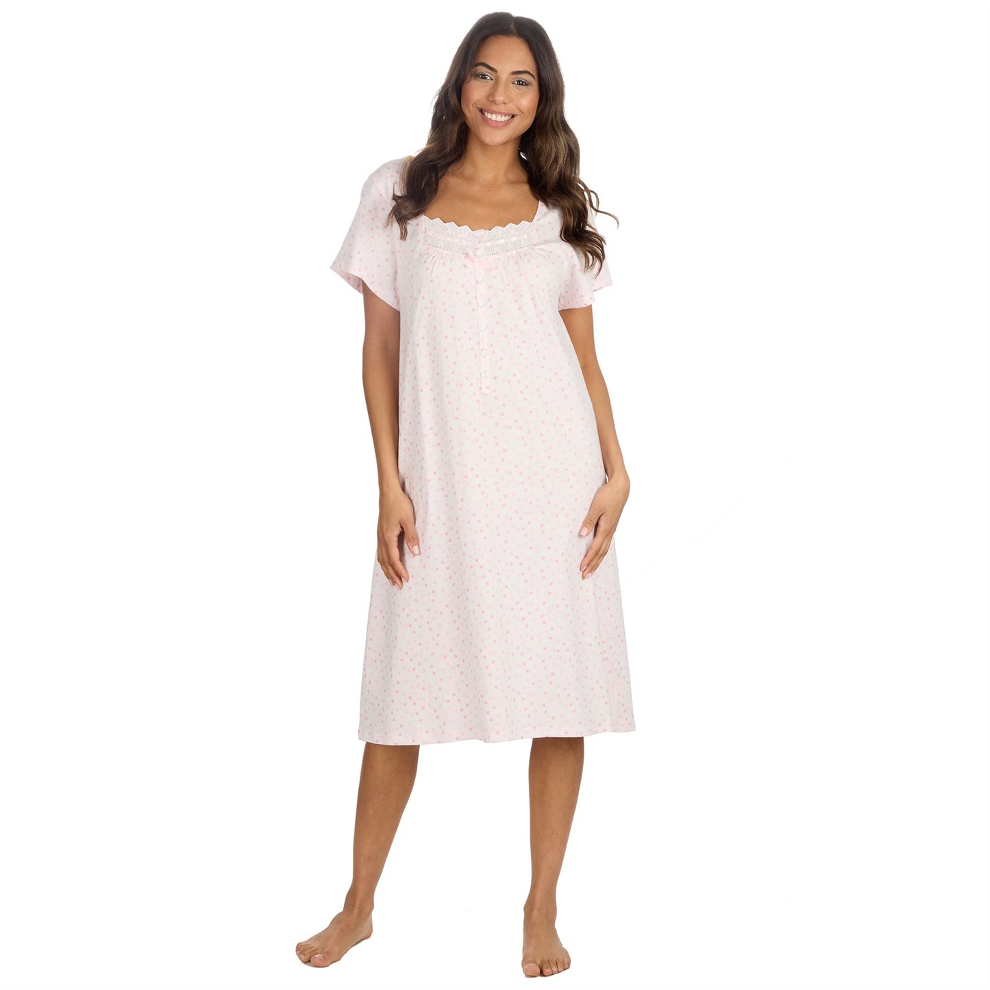 Cottonique Short Sleeve Pastel Spot Nightdress - Pink