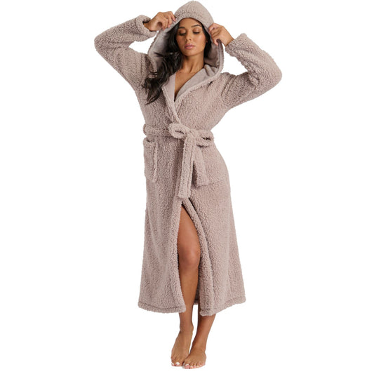 Loungeable Luxury Sherpa Fleece Maxi Robe - Mink