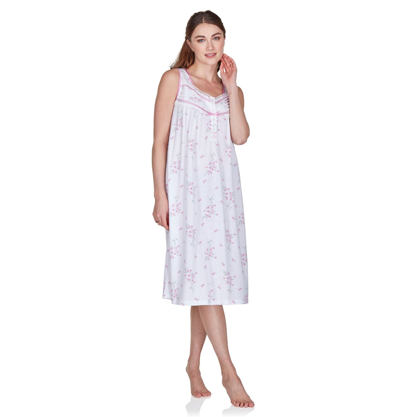 La Marquise Sleeveless Jersey Floral Nightdress - Ivory