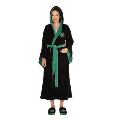 Womens Harry Potter Slytherin Fleece Bathrobe - Black