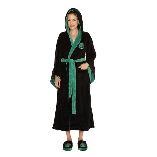 Womens Harry Potter Slytherin Fleece Bathrobe - Black