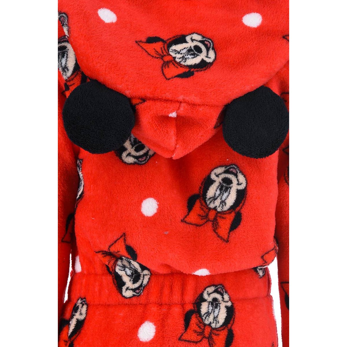 Kids Disney Minnie Mouse Bow Print Fleece Hooded Robe - Red