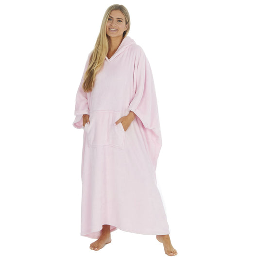 Forever Dreaming Womens Longline Fleece Poncho - Pink