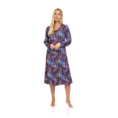 La Marquise Womens 'Berried Treasure' Long Sleeve Jersey Nightdress - Navy La Marquise