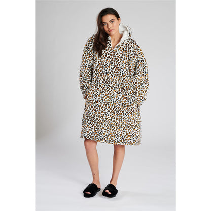 Loungeable Womens Sherpa Lined Fleece Poncho - Leopard