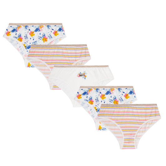 4Kidz Girls Briefs (5 Pack) - Floral/Stripe (2-6 Years)