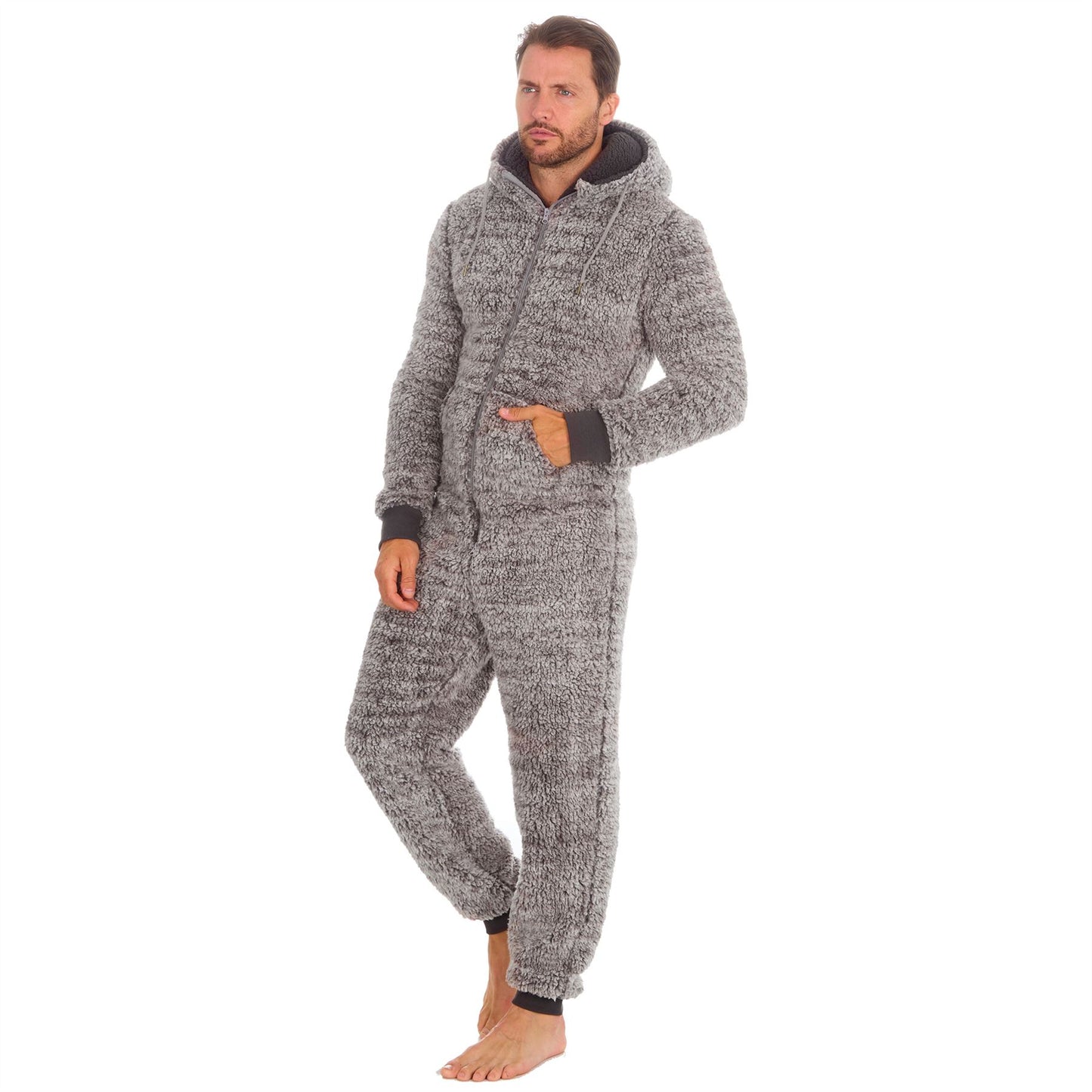 Cargo Bay Mens Frosted Sherpa Fleece Onesie - Grey