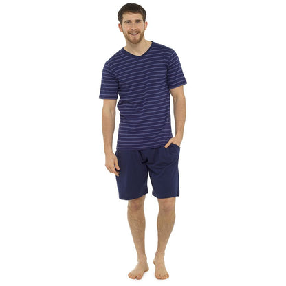 Tom Franks Mens Striped Short Sleeve/Shorts Pyjamas - Navy/Blue