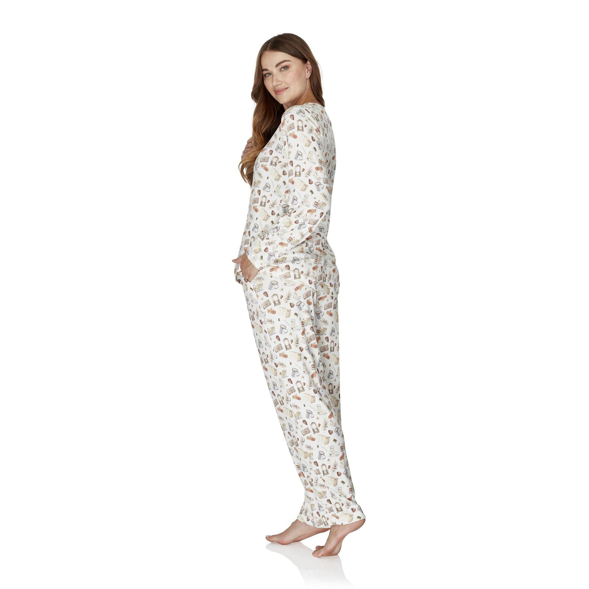Wysteria Lane Womens Jersey Knit Long Sleeve Pyjamas - Ivory Wysteria Lane