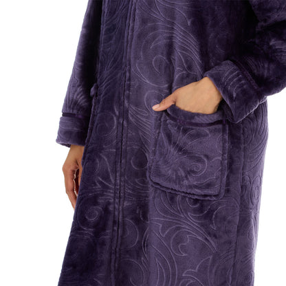 Countess Christie Womens Embossed Fleece Zip Robe - Purple