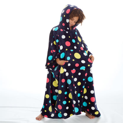 Huggable Hoodie Kids Fleece Oversized Poncho - Navy Spots