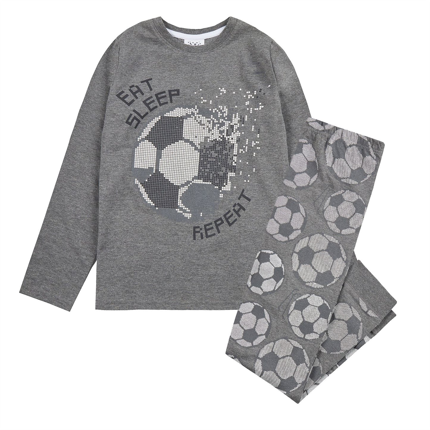 Minikidz Kids Football 'Eat Sleep Repeat' Pyjamas - Charcoal