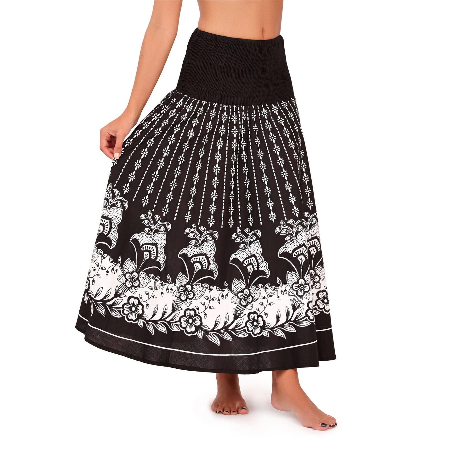 Pistachio Dotty Floral 2 in 1 Cotton Dress/Skirt - Black