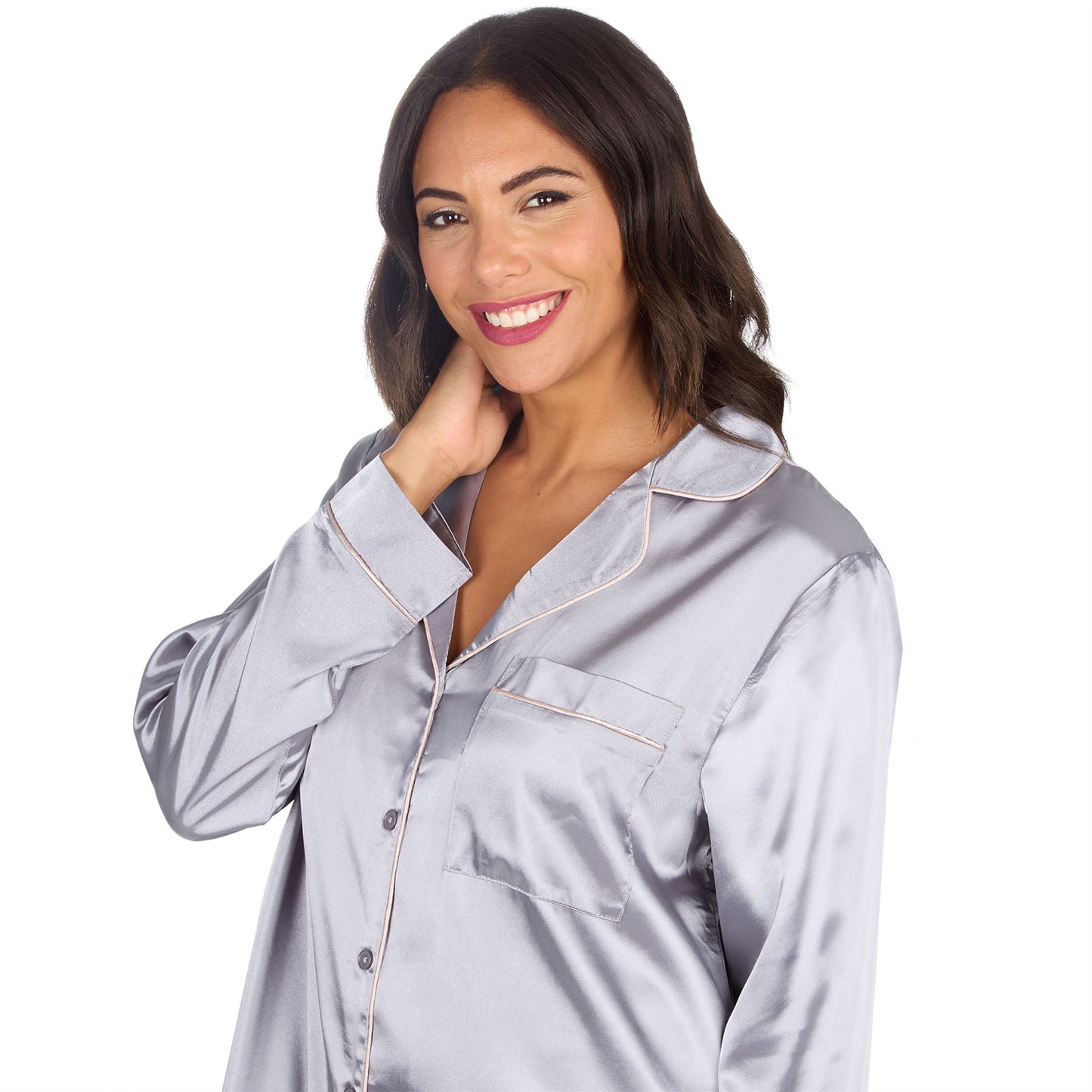 Slumber Party Womens Satin Nightshirt - Gunmetal