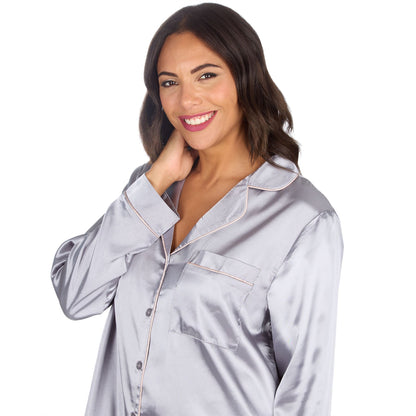 Slumber Party Womens Satin Nightshirt - Gunmetal