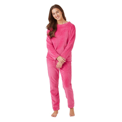 Indigo Sky Womens Shimmer Burnout Fleece Pyjamas - Pink