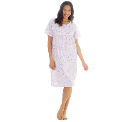 Countess Christie Short Sleeve Woven Poplin Floral Nightdress - Purple/Pink