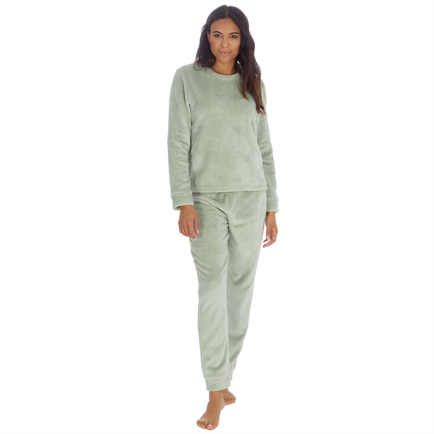 Forever Dreaming Womens Plush Fleece Pyjama Set - Sage Green