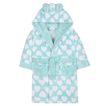 Minikidz Girls Heart Print Fleece Robe - Aqua