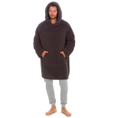 Huggable Hoodie Mens Borg Fleece Oversized Hoodie - Charcoal