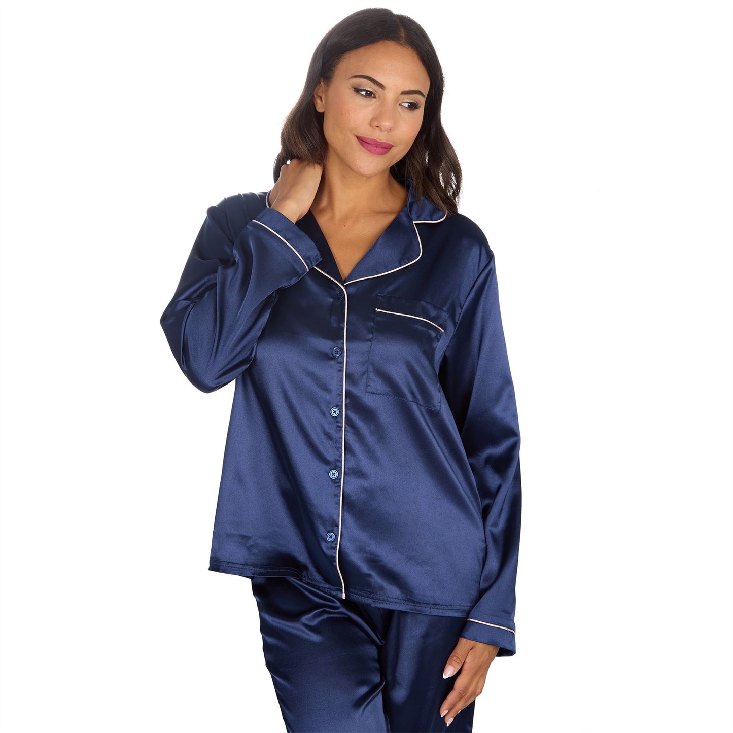 Slumber Party Womens Satin Pyjamas - Navy