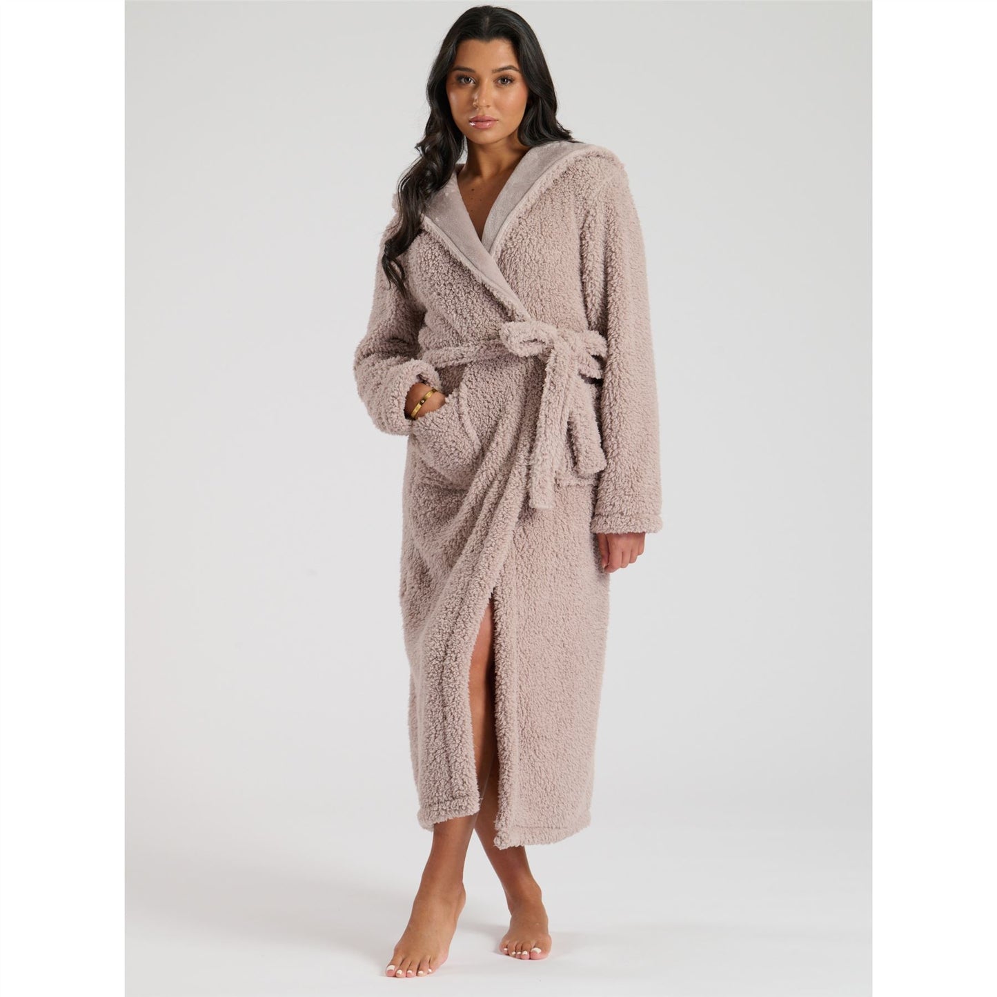 Loungeable Luxury Sherpa Fleece Maxi Robe - Mink