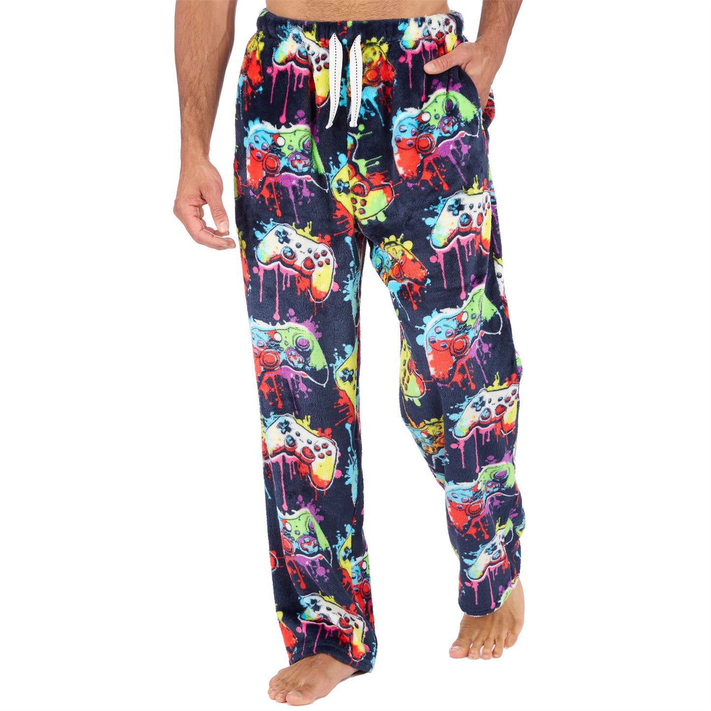 Cargo Bay Mens Fleece Lounge Pants - Navy/Gaming Print