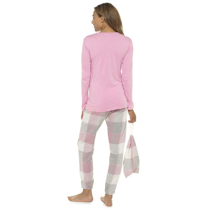 Foxbury Womens 'Follow Your Dreams' Jersey/Check Pyjamas - Pink Foxbury