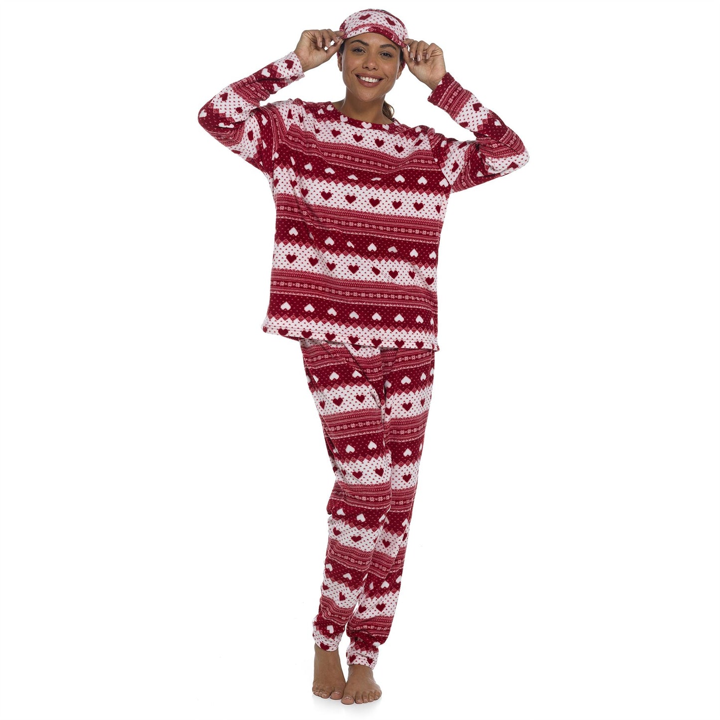 Follow That Dream Womens Fairisle Hearts Fleece Pyjamas - Red