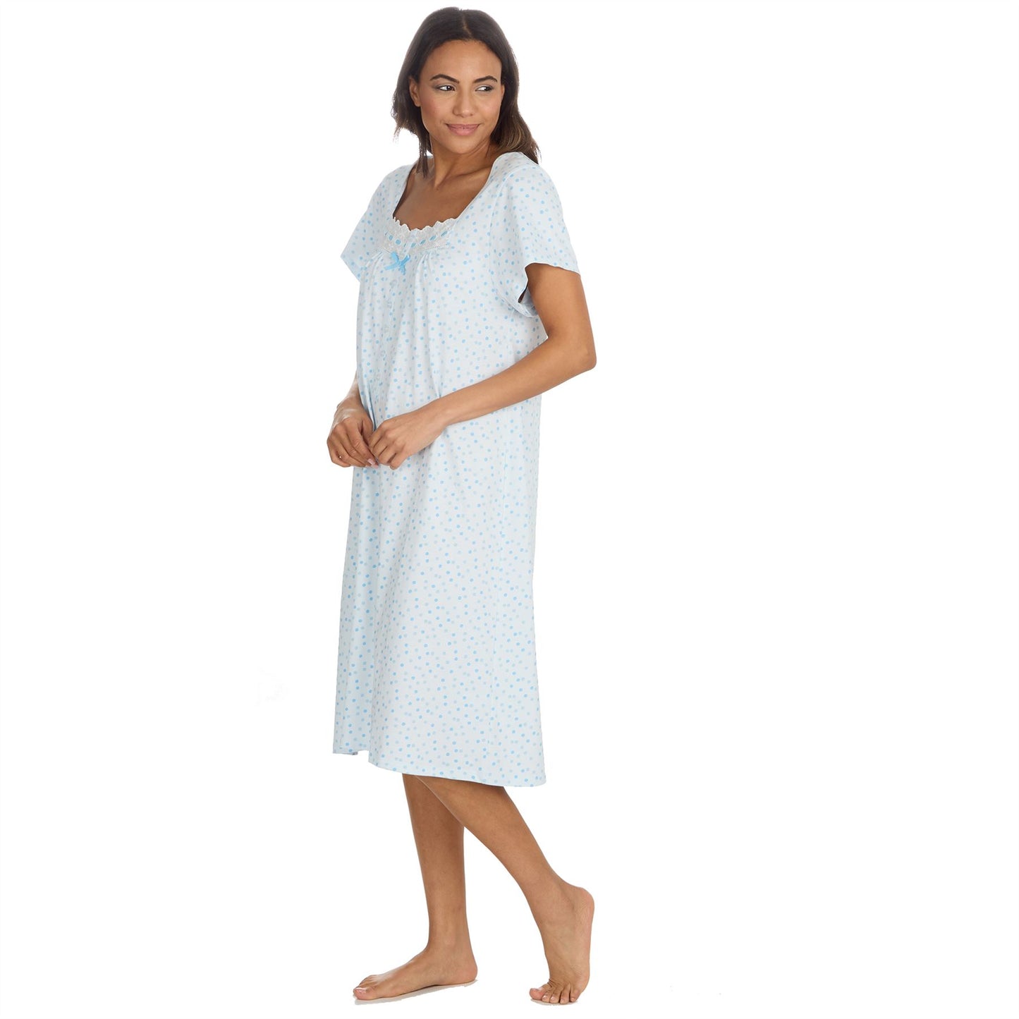 Cottonique Short Sleeve Pastel Spot Nightdress - Blue