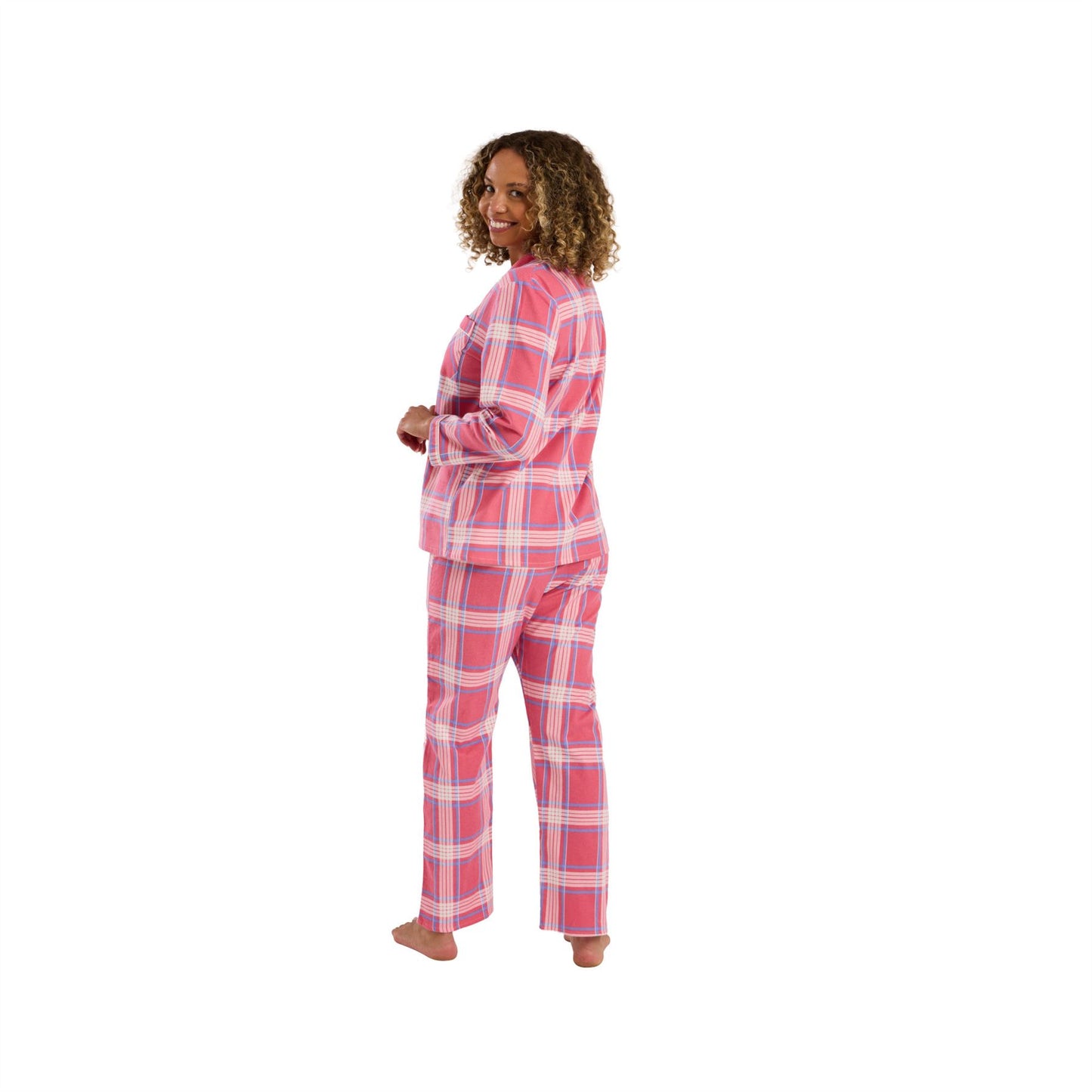 Indigo Sky Womens Check Print Brushed Cotton Pyjamas - Pink