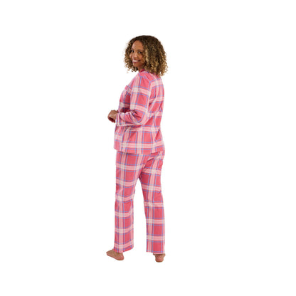 Indigo Sky Womens Check Print Brushed Cotton Pyjamas - Pink