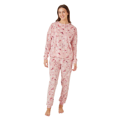 Indigo Sky Womens Sock Print Fleece Pyjamas - Pink