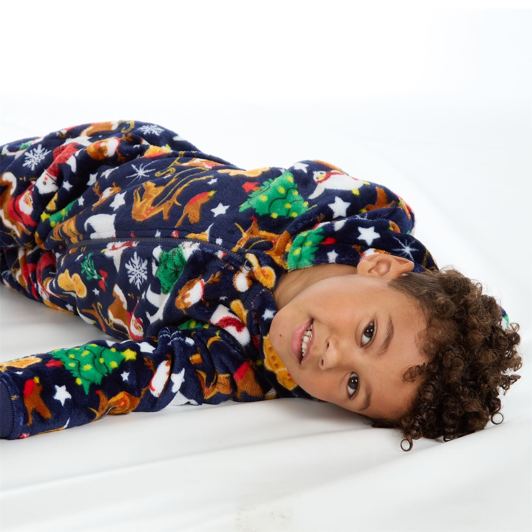 Kids All Over Print Fleece Christmas Onesie - Navy (2-6 Years) Onezee