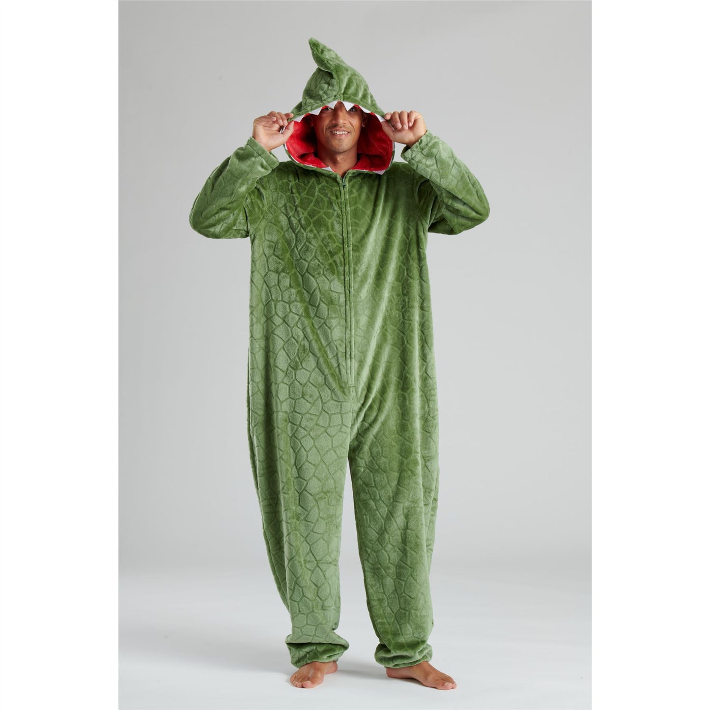 Loungeable Mens Dinosaur Fleece Onesie - Green
