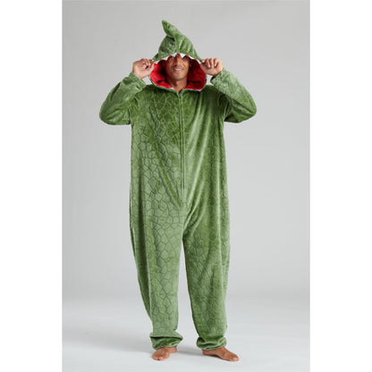 Loungeable Mens Dinosaur Fleece Onesie - Green