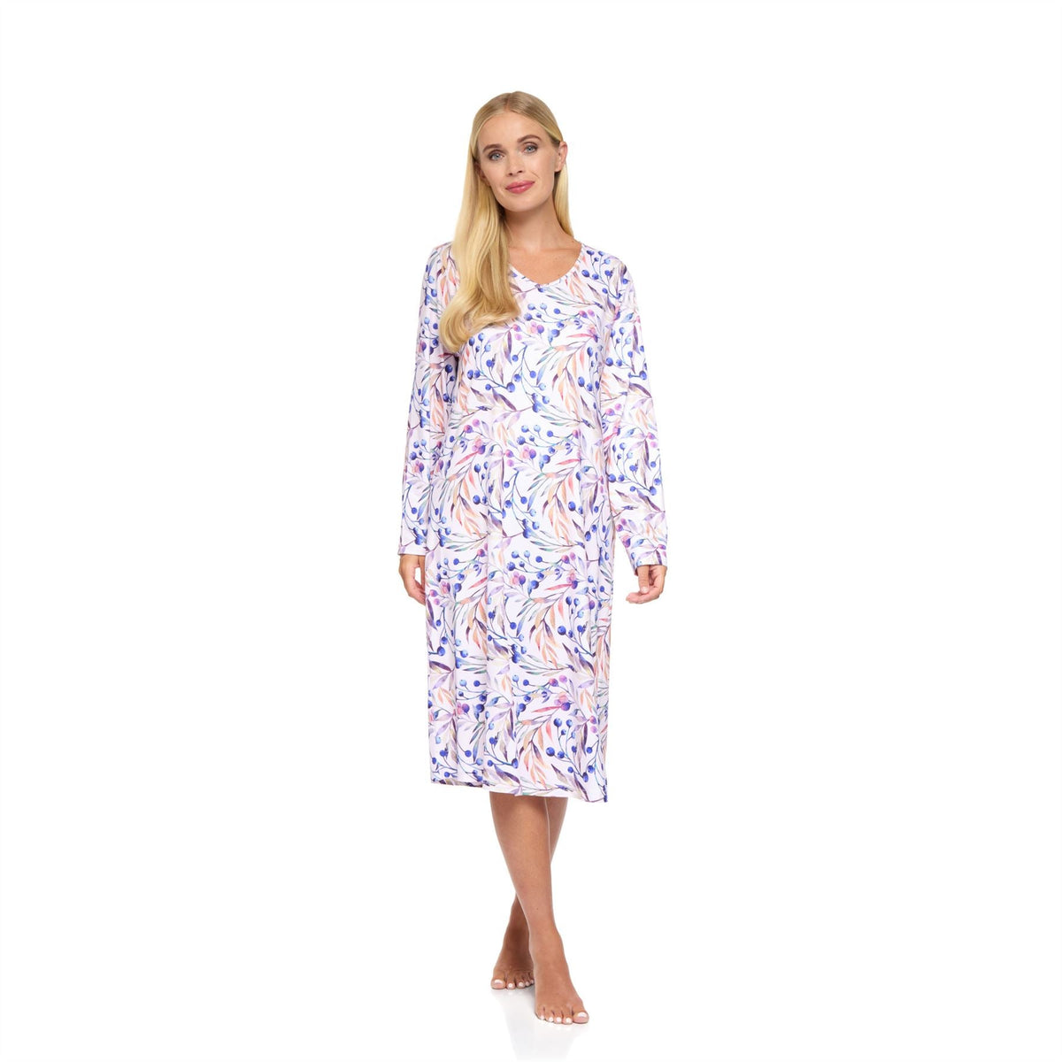 La Marquise Womens 'Berried Treasure' Long Sleeve Jersey Nightdress - Mauve La Marquise