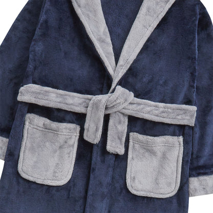 4Kidz Kids Contrast Hooded Fleece Robe - Navy