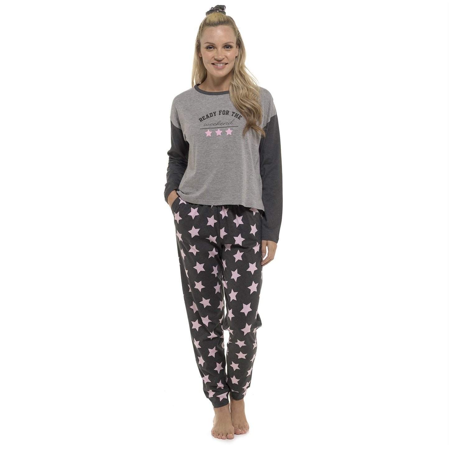 Follow That Dream Womens Varsity Star Print Pyjamas - Grey