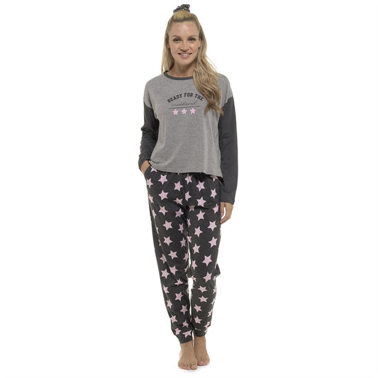 Follow That Dream Womens Varsity Star Print Pyjamas - Grey