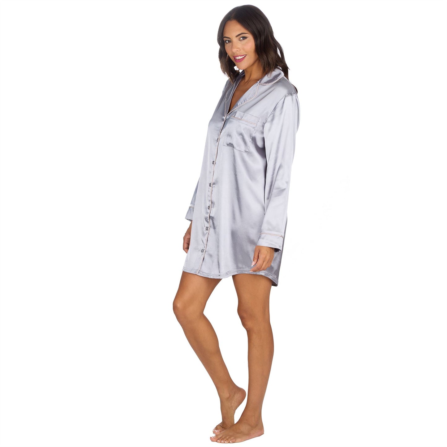 Slumber Party Womens Satin Nightshirt - Gunmetal